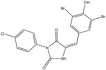 3-(4-chlorophenyl)-5-(3,5-dibromo-4-hydroxybenzylidene)-2,4-imidazolidinedione Struktur