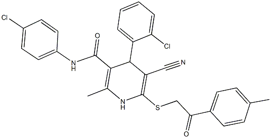 4-(2-chlorophenyl)-N-(4-chlorophenyl)-5-cyano-2-methyl-6-{[2-(4-methylphenyl)-2-oxoethyl]sulfanyl}-1,4-dihydro-3-pyridinecarboxamide Struktur