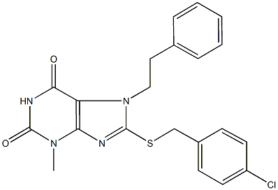 8-[(4-chlorobenzyl)sulfanyl]-3-methyl-7-(2-phenylethyl)-3,7-dihydro-1H-purine-2,6-dione Struktur