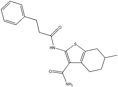 6-methyl-2-[(3-phenylpropanoyl)amino]-4,5,6,7-tetrahydro-1-benzothiophene-3-carboxamide Struktur