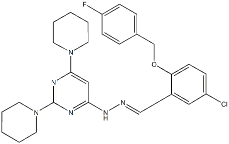 5-chloro-2-[(4-fluorobenzyl)oxy]benzaldehyde [2,6-di(1-piperidinyl)-4-pyrimidinyl]hydrazone Struktur