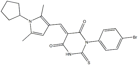 1-(4-bromophenyl)-5-[(1-cyclopentyl-2,5-dimethyl-1H-pyrrol-3-yl)methylene]-2-thioxodihydro-4,6(1H,5H)-pyrimidinedione Struktur