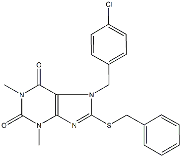 8-(benzylsulfanyl)-7-(4-chlorobenzyl)-1,3-dimethyl-3,7-dihydro-1H-purine-2,6-dione Struktur