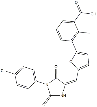 3-(5-{[1-(4-chlorophenyl)-2,5-dioxo-4-imidazolidinylidene]methyl}-2-furyl)-2-methylbenzoic acid Struktur