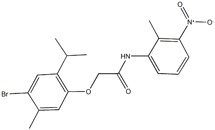 2-(4-bromo-2-isopropyl-5-methylphenoxy)-N-{3-nitro-2-methylphenyl}acetamide Struktur