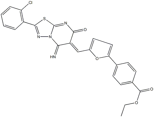 ethyl 4-{5-[(2-(2-chlorophenyl)-5-imino-7-oxo-5H-[1,3,4]thiadiazolo[3,2-a]pyrimidin-6(7H)-ylidene)methyl]-2-furyl}benzoate Struktur