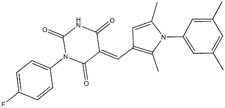 5-{[1-(3,5-dimethylphenyl)-2,5-dimethyl-1H-pyrrol-3-yl]methylene}-1-(4-fluorophenyl)-2,4,6(1H,3H,5H)-pyrimidinetrione Struktur