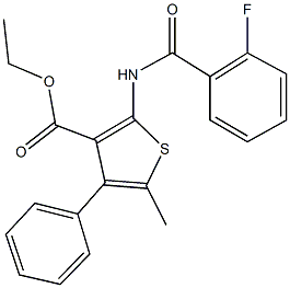 ethyl 2-[(2-fluorobenzoyl)amino]-5-methyl-4-phenyl-3-thiophenecarboxylate Struktur