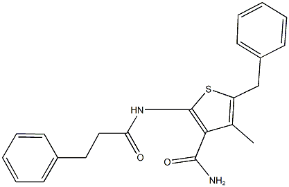 5-benzyl-4-methyl-2-[(3-phenylpropanoyl)amino]-3-thiophenecarboxamide Struktur