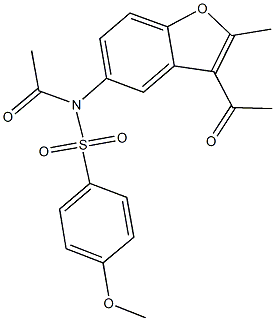 N-acetyl-N-(3-acetyl-2-methyl-1-benzofuran-5-yl)-4-methoxybenzenesulfonamide Struktur