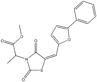 methyl 2-{2,4-dioxo-5-[(5-phenyl-2-furyl)methylene]-1,3-thiazolidin-3-yl}propanoate Struktur