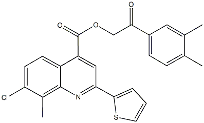 2-(3,4-dimethylphenyl)-2-oxoethyl 7-chloro-8-methyl-2-(2-thienyl)-4-quinolinecarboxylate Struktur