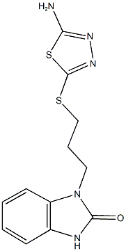 1-{3-[(5-amino-1,3,4-thiadiazol-2-yl)sulfanyl]propyl}-1,3-dihydro-2H-benzimidazol-2-one Struktur