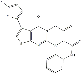 2-{[3-allyl-5-(5-methyl-2-furyl)-4-oxo-3,4-dihydrothieno[2,3-d]pyrimidin-2-yl]sulfanyl}-N-phenylacetamide Struktur