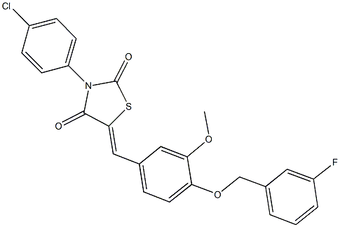 3-(4-chlorophenyl)-5-{4-[(3-fluorobenzyl)oxy]-3-methoxybenzylidene}-1,3-thiazolidine-2,4-dione Struktur