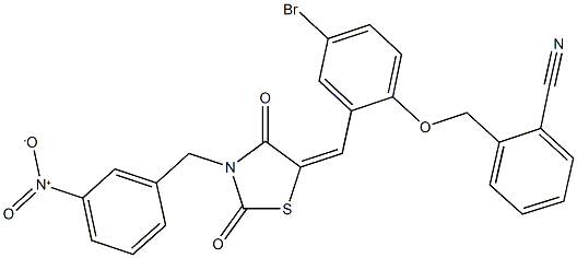 2-({4-bromo-2-[(3-{3-nitrobenzyl}-2,4-dioxo-1,3-thiazolidin-5-ylidene)methyl]phenoxy}methyl)benzonitrile Struktur