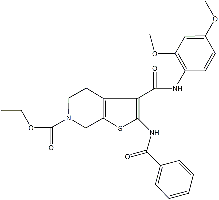 ethyl 2-(benzoylamino)-3-[(2,4-dimethoxyanilino)carbonyl]-4,7-dihydrothieno[2,3-c]pyridine-6(5H)-carboxylate Struktur