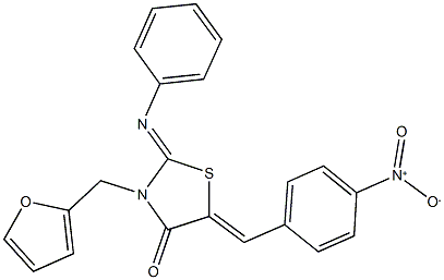 3-(2-furylmethyl)-5-{4-nitrobenzylidene}-2-(phenylimino)-1,3-thiazolidin-4-one Struktur