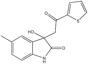 3-hydroxy-5-methyl-3-[2-oxo-2-(2-thienyl)ethyl]-1,3-dihydro-2H-indol-2-one Struktur