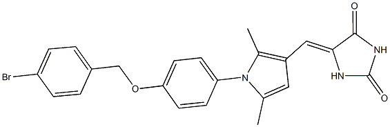 5-[(1-{4-[(4-bromobenzyl)oxy]phenyl}-2,5-dimethyl-1H-pyrrol-3-yl)methylene]-2,4-imidazolidinedione Struktur