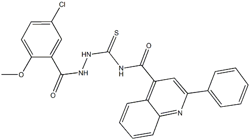 N-{[2-(5-chloro-2-methoxybenzoyl)hydrazino]carbothioyl}-2-phenyl-4-quinolinecarboxamide Struktur