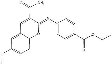 ethyl 4-{[3-(aminocarbonyl)-6-methoxy-2H-chromen-2-ylidene]amino}benzoate Struktur