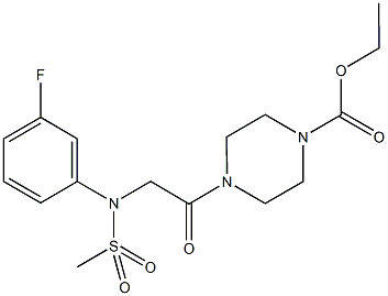 ethyl 4-{[3-fluoro(methylsulfonyl)anilino]acetyl}-1-piperazinecarboxylate Struktur