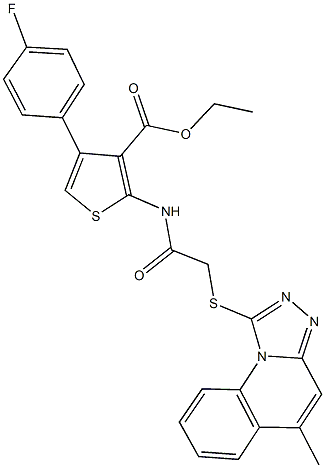 ethyl 4-(4-fluorophenyl)-2-({[(5-methyl[1,2,4]triazolo[4,3-a]quinolin-1-yl)sulfanyl]acetyl}amino)-3-thiophenecarboxylate Struktur