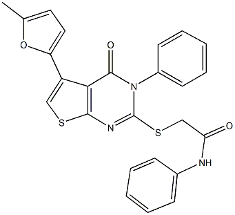 2-{[5-(5-methyl-2-furyl)-4-oxo-3-phenyl-3,4-dihydrothieno[2,3-d]pyrimidin-2-yl]sulfanyl}-N-phenylacetamide Struktur