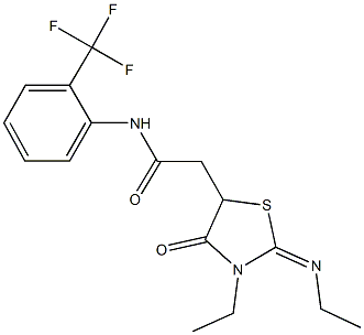 2-[3-ethyl-2-(ethylimino)-4-oxo-1,3-thiazolidin-5-yl]-N-[2-(trifluoromethyl)phenyl]acetamide Struktur