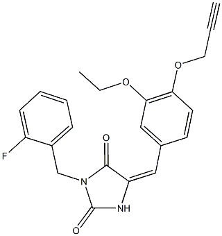 5-[3-ethoxy-4-(2-propynyloxy)benzylidene]-3-(2-fluorobenzyl)-2,4-imidazolidinedione Struktur