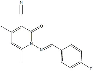 1-[(4-fluorobenzylidene)amino]-4,6-dimethyl-2-oxo-1,2-dihydropyridine-3-carbonitrile Struktur