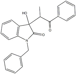 1-benzyl-3-hydroxy-3-(1-methyl-2-oxo-2-phenylethyl)-1,3-dihydro-2H-indol-2-one Struktur