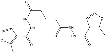 2-methyl-N'-{5-[2-(2-methyl-3-furoyl)hydrazino]-5-oxopentanoyl}-3-furohydrazide Struktur