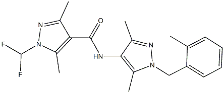 1-(difluoromethyl)-N-[3,5-dimethyl-1-(2-methylbenzyl)-1H-pyrazol-4-yl]-3,5-dimethyl-1H-pyrazole-4-carboxamide Struktur