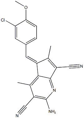 2-amino-5-(3-chloro-4-methoxybenzylidene)-4,6-dimethyl-5H-cyclopenta[b]pyridine-3,7-dicarbonitrile Struktur