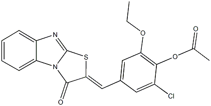 2-chloro-6-ethoxy-4-[(3-oxo[1,3]thiazolo[3,2-a]benzimidazol-2(3H)-ylidene)methyl]phenyl acetate Struktur