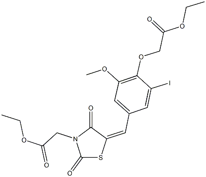 ethyl {5-[4-(2-ethoxy-2-oxoethoxy)-3-iodo-5-methoxybenzylidene]-2,4-dioxo-1,3-thiazolidin-3-yl}acetate Struktur