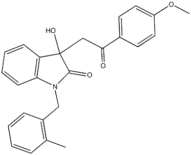 3-hydroxy-3-[2-(4-methoxyphenyl)-2-oxoethyl]-1-(2-methylbenzyl)-1,3-dihydro-2H-indol-2-one Struktur