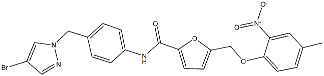 N-{4-[(4-bromo-1H-pyrazol-1-yl)methyl]phenyl}-5-({2-nitro-4-methylphenoxy}methyl)-2-furamide Struktur