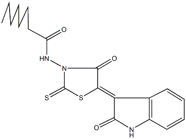 N-[4-oxo-5-(2-oxo-1,2-dihydro-3H-indol-3-ylidene)-2-thioxo-1,3-thiazolidin-3-yl]octanamide Struktur