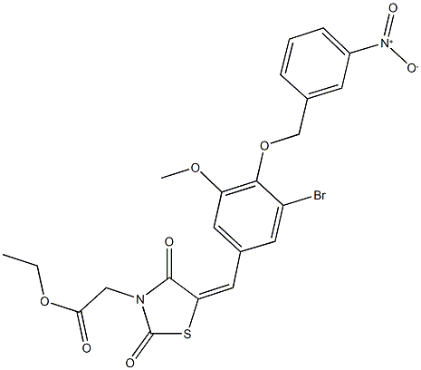 ethyl {5-[3-bromo-4-({3-nitrobenzyl}oxy)-5-methoxybenzylidene]-2,4-dioxo-1,3-thiazolidin-3-yl}acetate Struktur