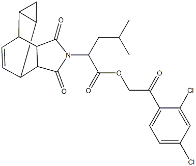 2-(2,4-dichlorophenyl)-2-oxoethyl 2-(3,5-dioxo-4-azatetracyclo[5.3.2.0~2,6~.0~8,10~]dodec-11-en-4-yl)-4-methylpentanoate Struktur