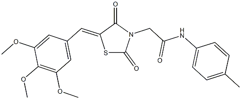 2-[2,4-dioxo-5-(3,4,5-trimethoxybenzylidene)-1,3-thiazolidin-3-yl]-N-(4-methylphenyl)acetamide Struktur