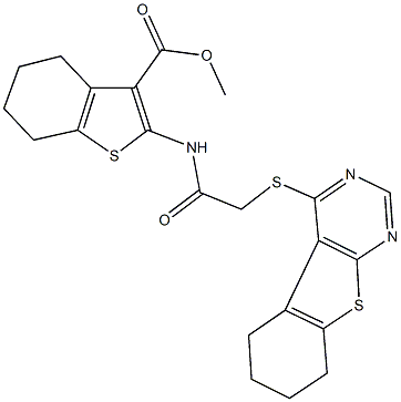 methyl 2-{[(5,6,7,8-tetrahydro[1]benzothieno[2,3-d]pyrimidin-4-ylsulfanyl)acetyl]amino}-4,5,6,7-tetrahydro-1-benzothiophene-3-carboxylate Struktur