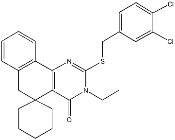 2-[(3,4-dichlorobenzyl)sulfanyl]-3-ethyl-5,6-dihydrospiro(benzo[h]quinazoline-5,1'-cyclohexane)-4(3H)-one Struktur