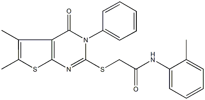 2-[(5,6-dimethyl-4-oxo-3-phenyl-3,4-dihydrothieno[2,3-d]pyrimidin-2-yl)sulfanyl]-N-(2-methylphenyl)acetamide Struktur