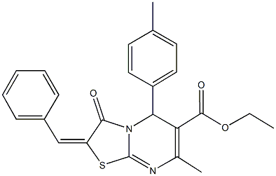 ethyl 2-benzylidene-7-methyl-5-(4-methylphenyl)-3-oxo-2,3-dihydro-5H-[1,3]thiazolo[3,2-a]pyrimidine-6-carboxylate Struktur