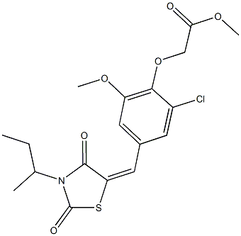 methyl {4-[(3-sec-butyl-2,4-dioxo-1,3-thiazolidin-5-ylidene)methyl]-2-chloro-6-methoxyphenoxy}acetate Struktur