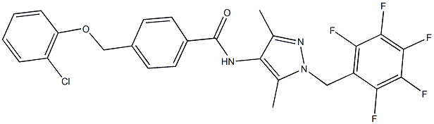 4-[(2-chlorophenoxy)methyl]-N-[3,5-dimethyl-1-(2,3,4,5,6-pentafluorobenzyl)-1H-pyrazol-4-yl]benzamide Struktur